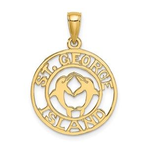 14k Yellow Gold Travel ST. GEORGE ISLAND with DOLPHINS Circle Charm Pendant